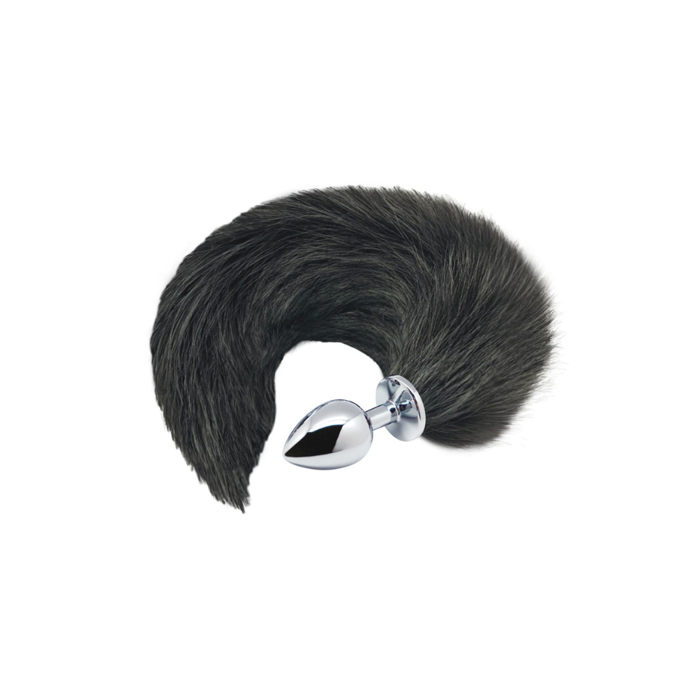 Alive – Black & White Fox Tail S – Metallplugg med fluffy hale