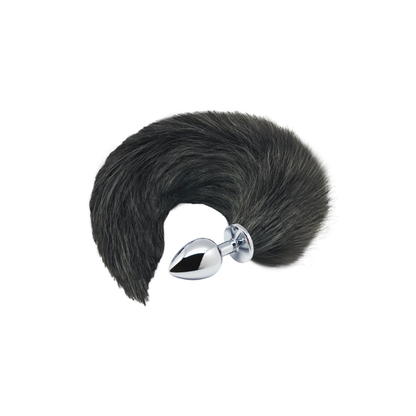 Alive – Black & White Fox Tail S – Metallplugg med fluffy hale
