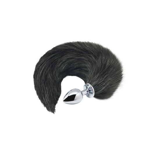 Alive – Black & White Fox Tail S – Metallplugg med fluffy hale
