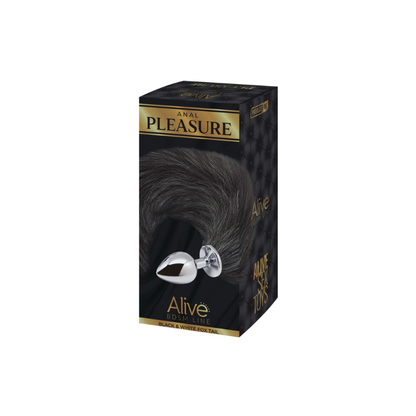 Alive – Black & White Fox Tail S – Metallplugg med fluffy hale