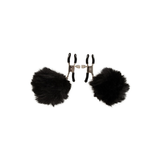 Magic Shiver – Justerbare nipple clamps med svarte pompoms